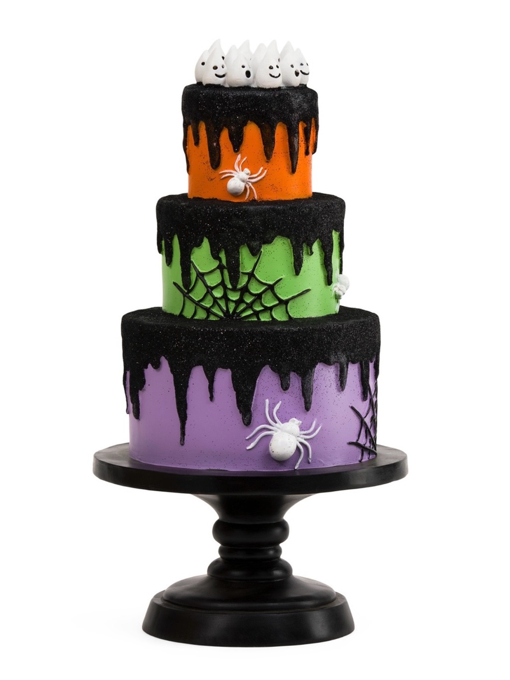 Halloween Spider Web Tiered Cake Decoration - Black, Purple, Green, Orange 18’ H